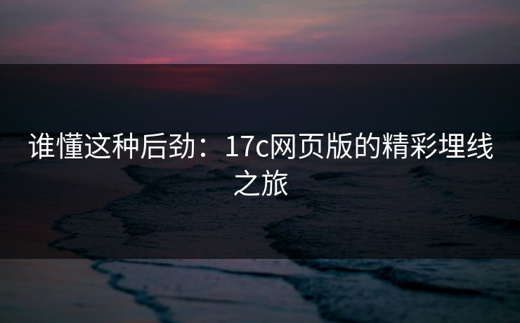 谁懂这种后劲：17c网页版的精彩埋线之旅