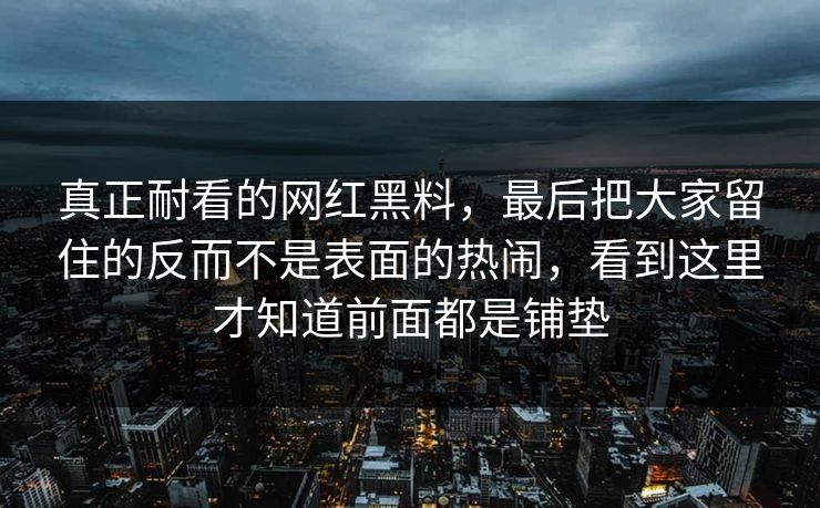 真正耐看的网红黑料，最后把大家留住的反而不是表面的热闹，看到这里才知道前面都是铺垫