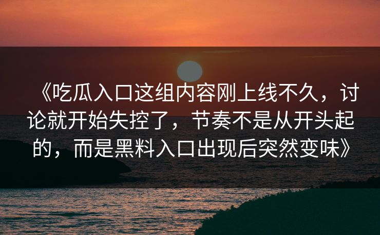 《吃瓜入口这组内容刚上线不久,讨论就开始失控了,节奏不是从开头起的,而是黑料入口出现后突然变味》