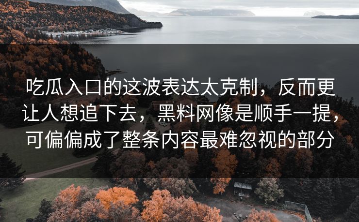 吃瓜入口的这波表达太克制,反而更让人想追下去,黑料网像是顺手一提,可偏偏成了整条内容最难忽视的部分